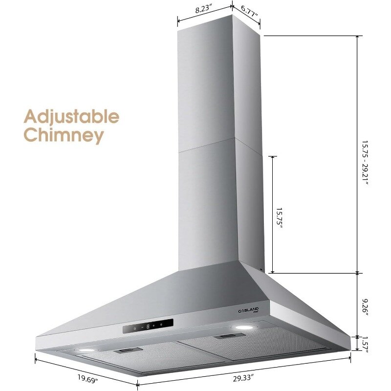 30" Range Hood, Wall Mount Kitchen Hood, Ducted/Ductless Convertible,350CFM Stove Hood with Charcoal Filter