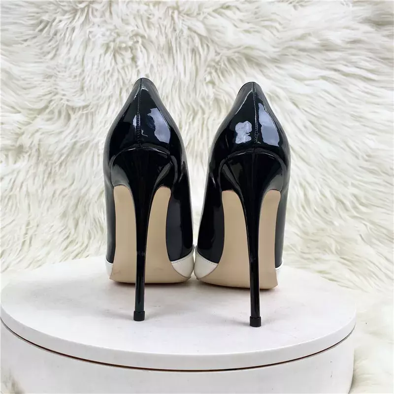 Sepatu hak tinggi 12cm wanita seksi Stiletto mengkilat ujung lancip warna gradien hitam hijau hitam putih sepatu pesta 10cm
