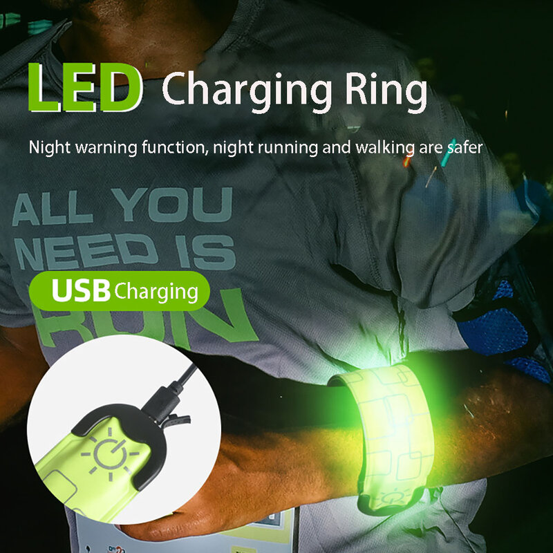 Luz noturna LED com braçadeira de carregamento USB, cinto de braço wearable, pulseira de brilho para correr, ciclismo, caminhadas, luzes de advertência de segurança