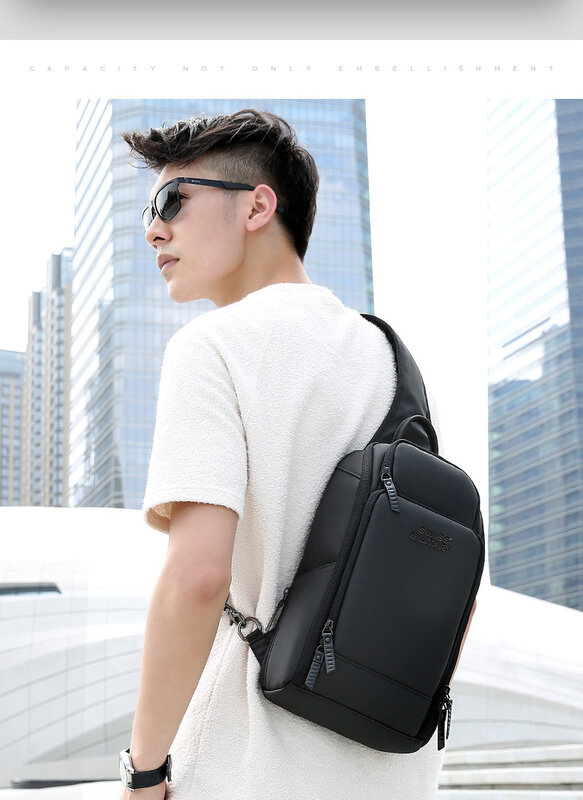 SWISS Men's Chest Bag Fashion New Solid Color Chest Bag Outdoor Casual Fashion One Shoulder Crossbody Bag Nylon Handbags