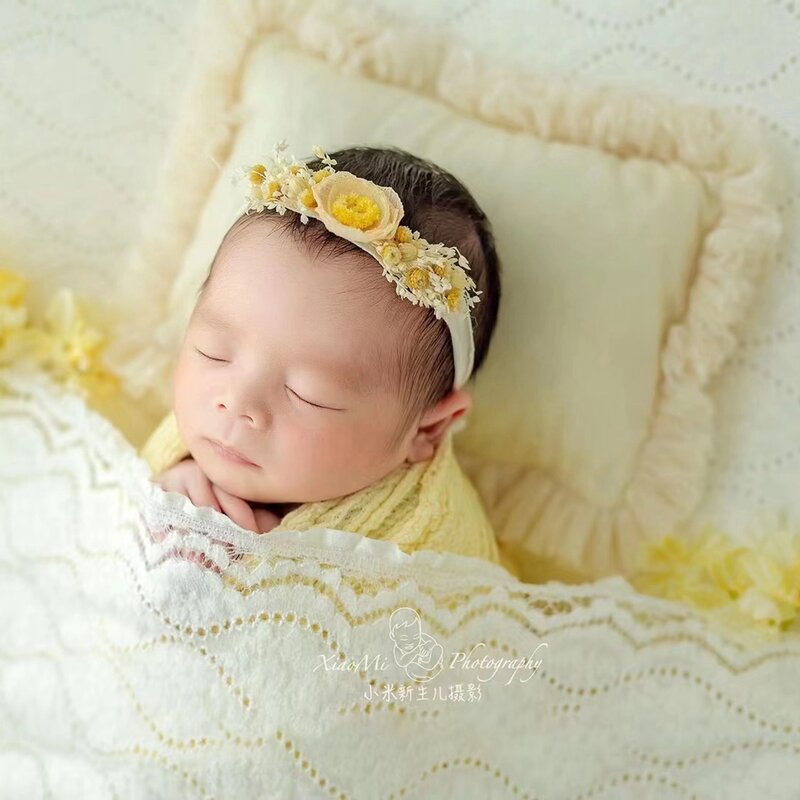 물방울 무늬 아기 소녀 베개 및 레이스 모자 세트, 신생아 사진 소품, 신생아 포즈 베개, 아기 사진 액세서리