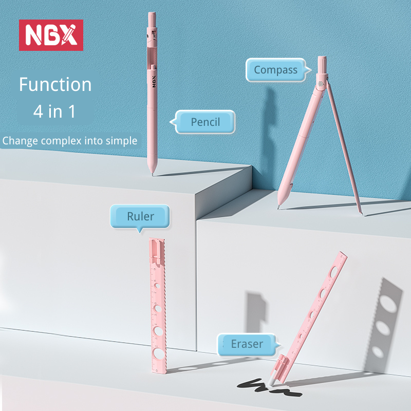 NBX-Juego de herramientas de dibujo escolar con brújula, juego de regla y goma de borrar, Kit profesional de brújula geométrica de matemáticas, suministros de papelería, cables de 0,7mm