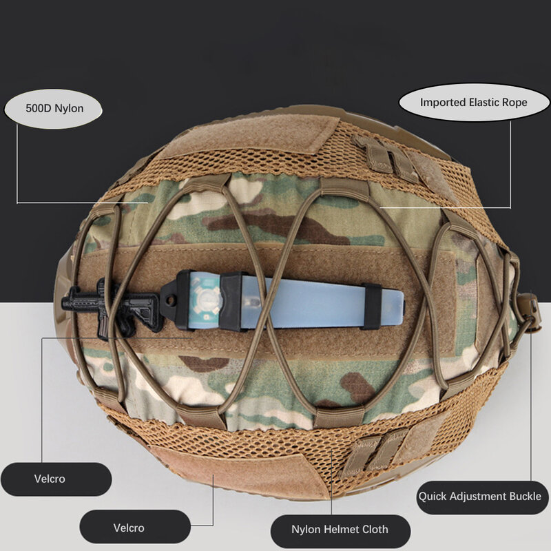 Capa de capacete tático com corda elástica, acessórios para capacete militar para Airsoft Paintball, jogos de guerra, tecido de nylon