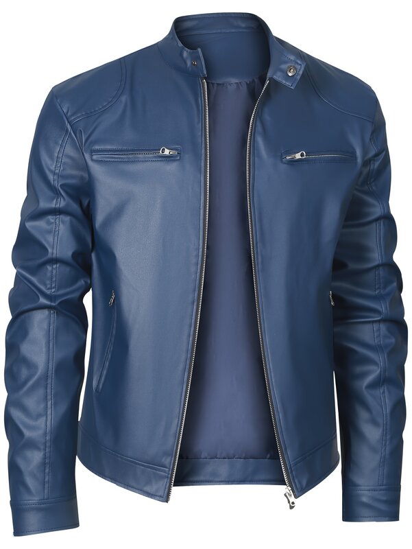 Mens Leather Jacket Stylish Stand Collar Motorcycle Style Coats Work Wear Men's Windbreaker Men's Spring Jackets Waterproof Coat