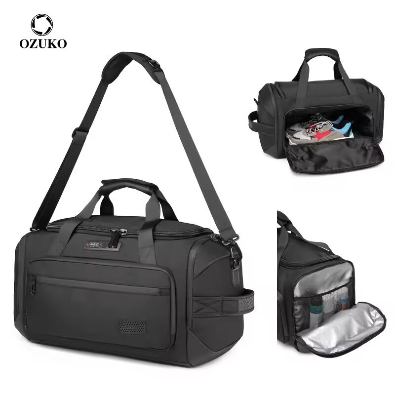 OZUKO 55L Large Capacity Travel Bags Men Multifunction Gym Handbags With Shoes Bag Portable Short Trip Waterproof Duffel Bags