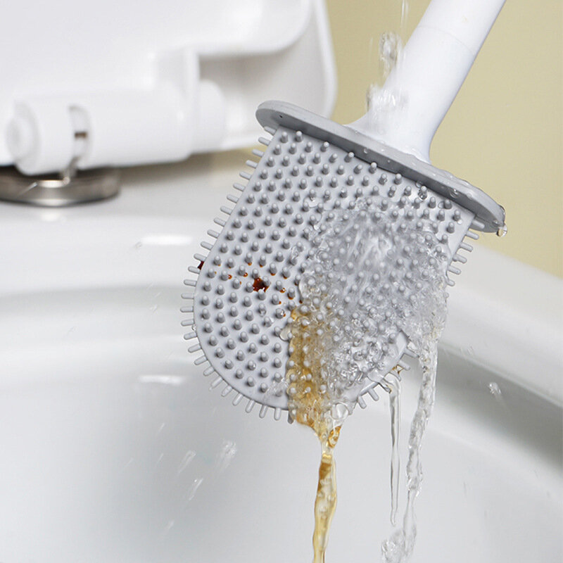 WIKHOSTAR-escobilla de baño montada en la pared, cepillo plano de silicona, limpiador de inodoro