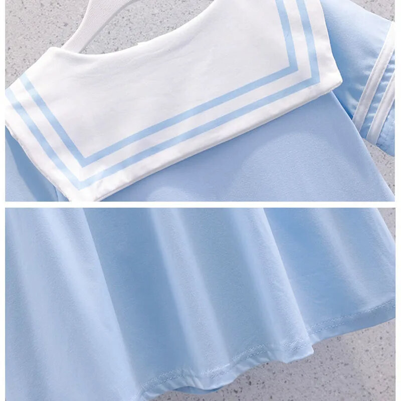 Sanrio Cinnamoroll sukienki dziecięce letnie z krótkim rękawem dziewczynka granatowa szyja księżniczka sukienka urodziny ubrania dla dzieci prezent