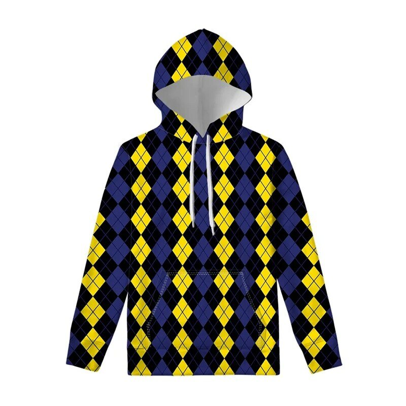 New Hot Sale Plaid 3D Printed Hoodie Men And Women Outdoor Leisure Trend Round Neck Sweater Graphic Hooded Sweatshirt Clothing