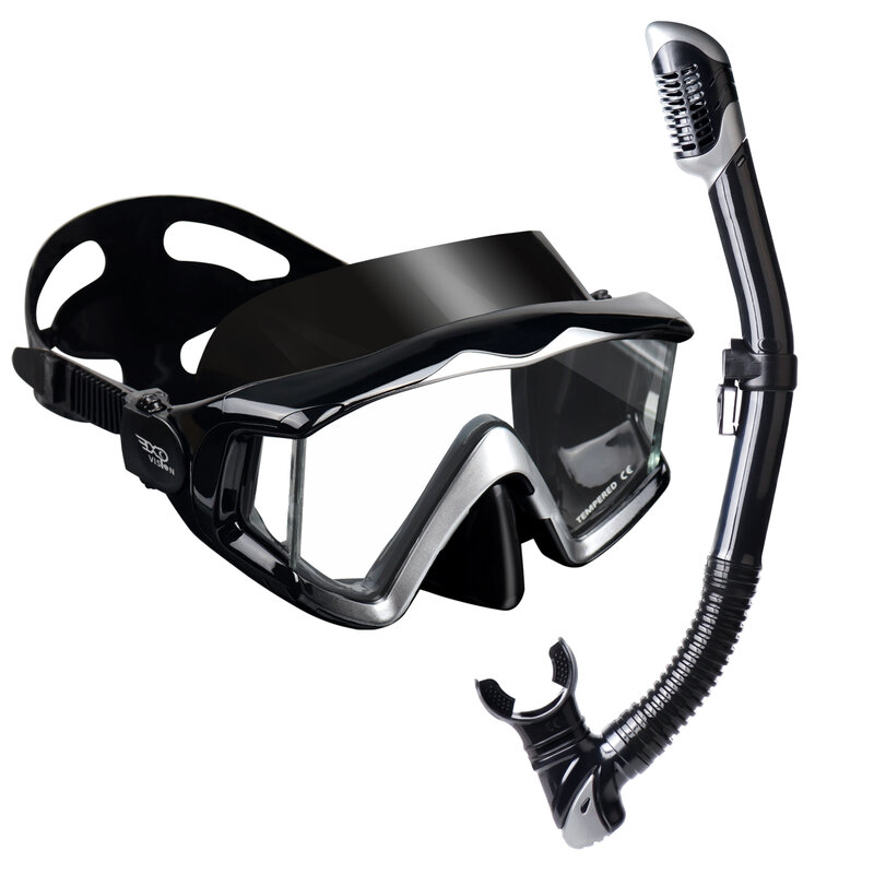 Pano-Juego de máscara de buceo para adultos, gafas templadas de 3 ventanas, máscara de Snorkel sin fugas
