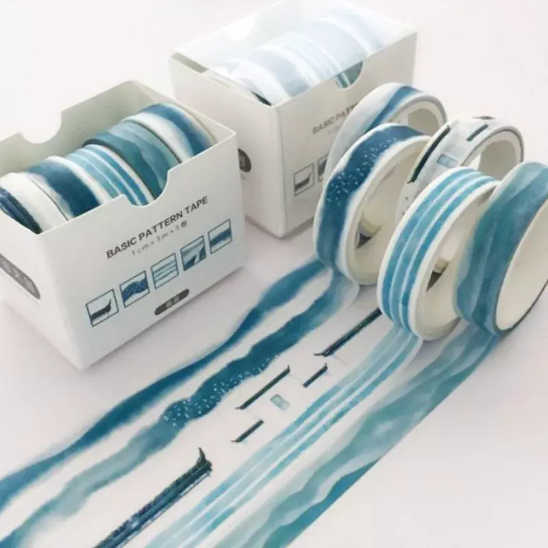 Juego de cintas Washi de estilo básico colorido Simple, etiqueta adhesiva DIY para álbum de recortes, cinta de enmascarar, suministro escolar y de oficina, 5 unids/lote por paquete
