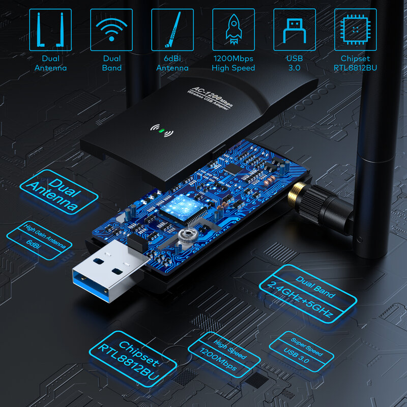 L-Link 1300Mbps Cartão de rede sem fio USB3.0 WiFi Adaptador Dual Band Wifi Dongle para PC Laptop internet Antenas com USB Cradle