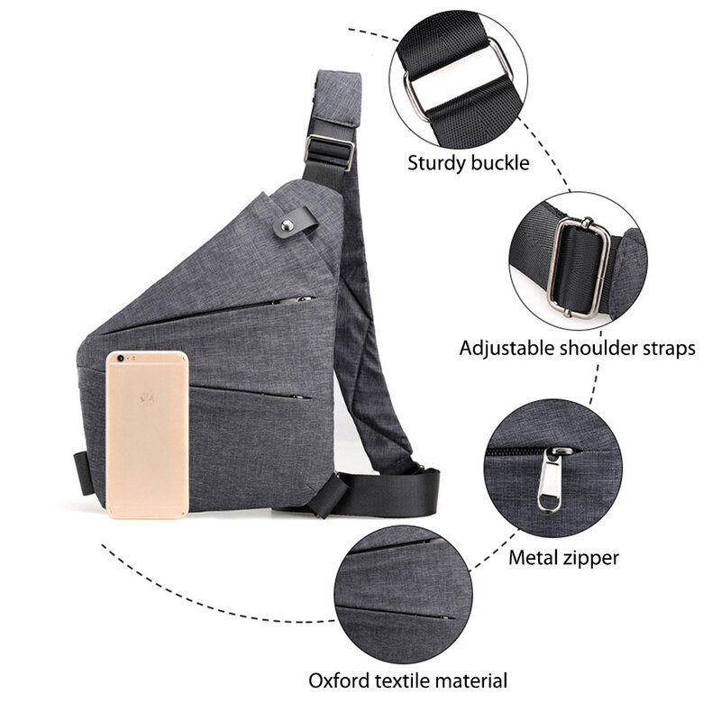 Bolso de hombro de lona para hombre, bolsa de mensajero de gran capacidad para exteriores, mochila con correa ancha ajustable, paquete de pecho sólido Simple