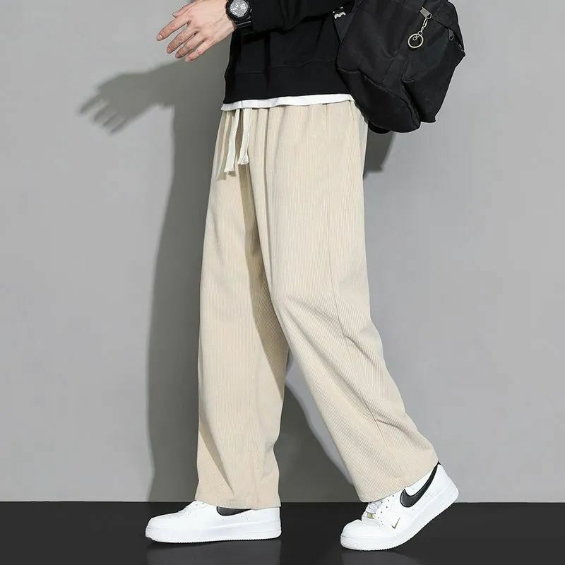 Vintage Corduroy คุณภาพสูงหลวมตรงขากว้างกางเกงสบายๆขนแกะ Thicken Warm Solid Streetwear เยาวชนกางเกงกระโปรง