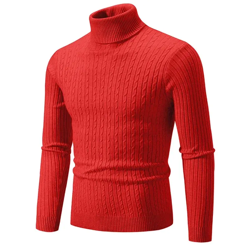 Новинка, мужской вязаный пуловер с высоким воротником, Модный повседневный Однотонный мужской свитер простые универсальные, теплый свитер