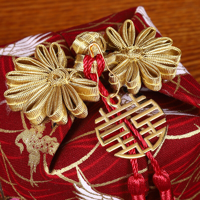 Bolsa de tela Jacquard de estilo chino para regalo, bolsa de bolsillo de 5 piezas con cordón para regalo de boda, cumpleaños, dulces, recuerdo de joyería