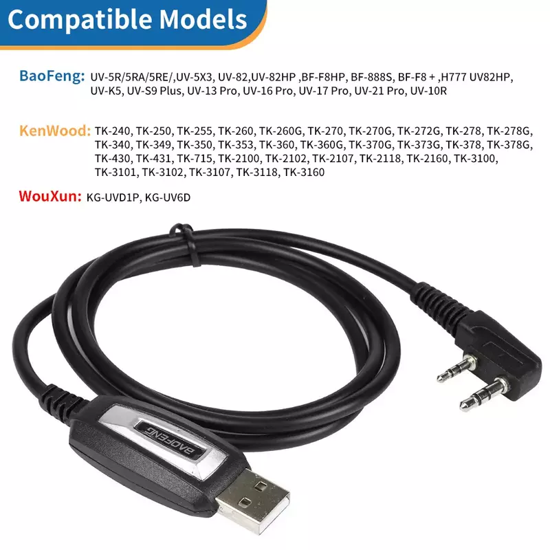 Cabo de programação USB com cd para baofeng uv-5r, uv-82, bf-888s, uv-s9 plus, uv-13, 16, 17, 21 pro, uv-k5, 5r plus, rádio walkie talkie