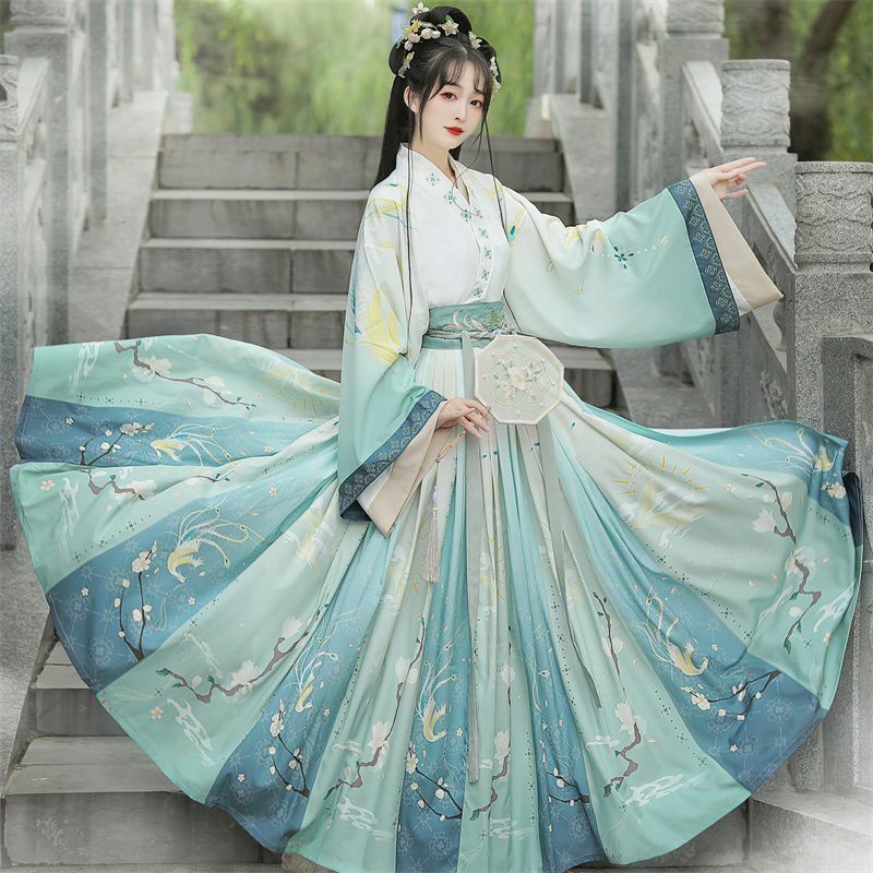 Gaya Cina wanita kostum Hanfu antik Oriental gaun peri bordir bunga pakaian sehari-hari putri kuno tradisional