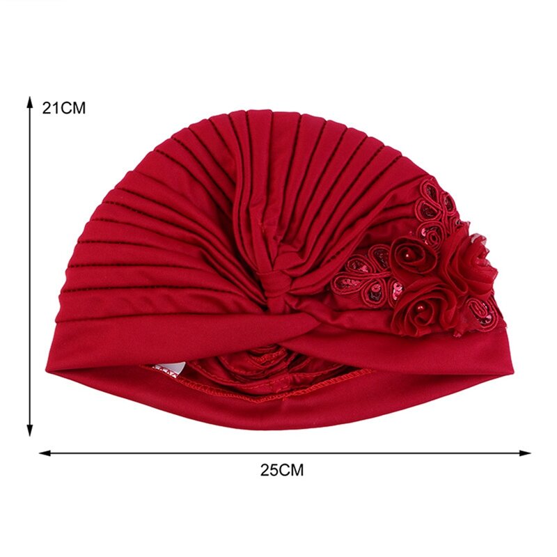 Sequin Flower Decoration Turban Solid Color For Women Fashion Hair Wear Head Wrap Ladies Headwear Cancer Hats India Cap Bandana