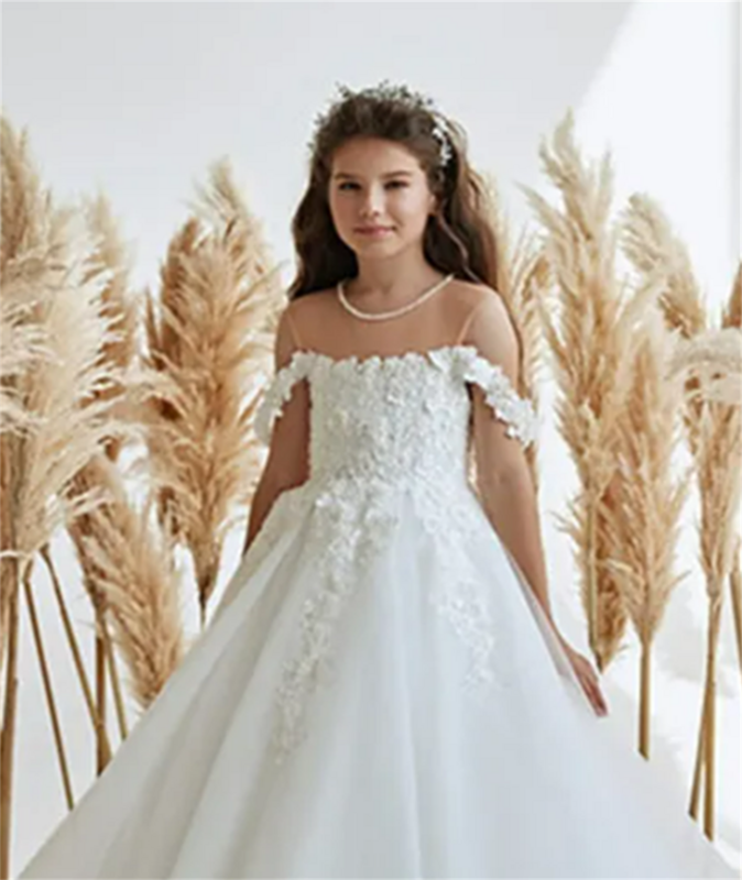 Vestido de flores para niña, calcomanía de tul esponjoso blanco con cuentas, un hombro, boda, elegante, flor, fiesta de cumpleaños de niño