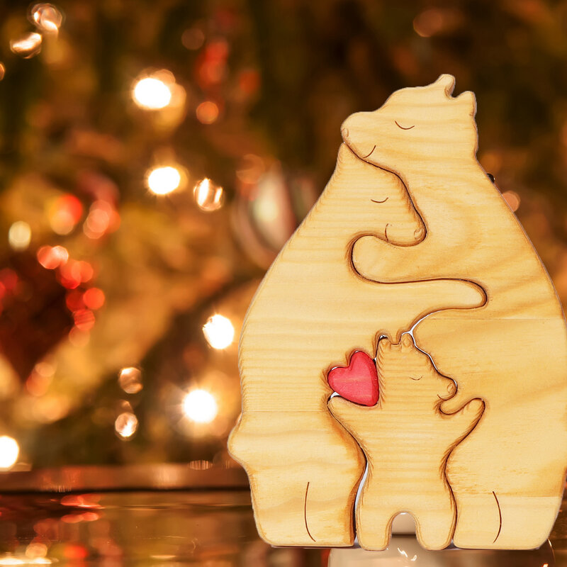 Fai da te orso famiglia Puzzle in legno personalizzato personalizzato nome di famiglia scultura 2-7 nomi natale regalo di compleanno scrivania Decor