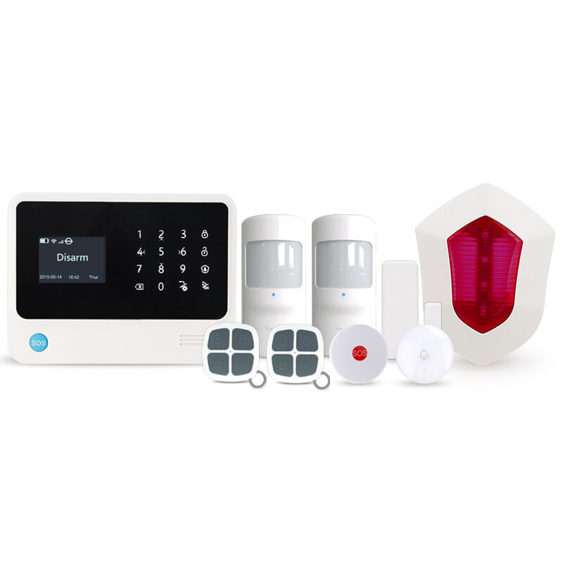 Wireless wired home security a-l-a-r-m system touch screen support smoke detector wifi gsm burglar  
