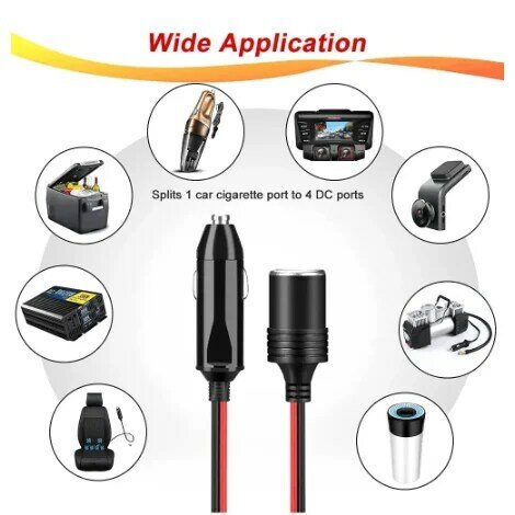 1 point 3 Car Cigarette Lighter 3 Way Socket Splitter 12v 24V Power Charger Adapter Female Socket Plug Extension Cord Cable