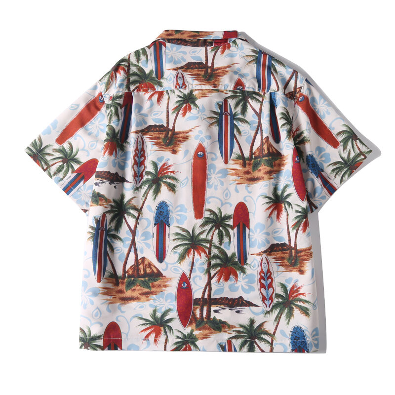 Camicia hawaiana a maniche corte con colletto cubano con stampa giapponese Vintage
