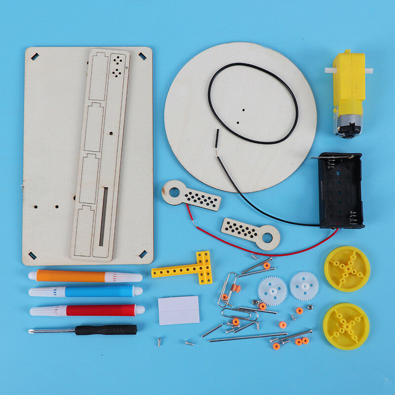 Kit de Plotter eléctrico de madera ensamblado creativo para niños, modelo de pintura automática, Robot de dibujo, juguete de experimento de ciencia física