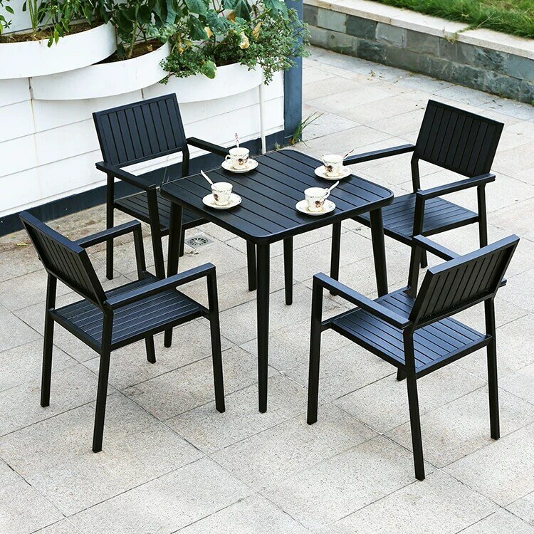 Mesa lateral de jantar ao ar livre, mesa de café pequena, bistrô, móveis de jardim, 4 cadeiras, atacado
