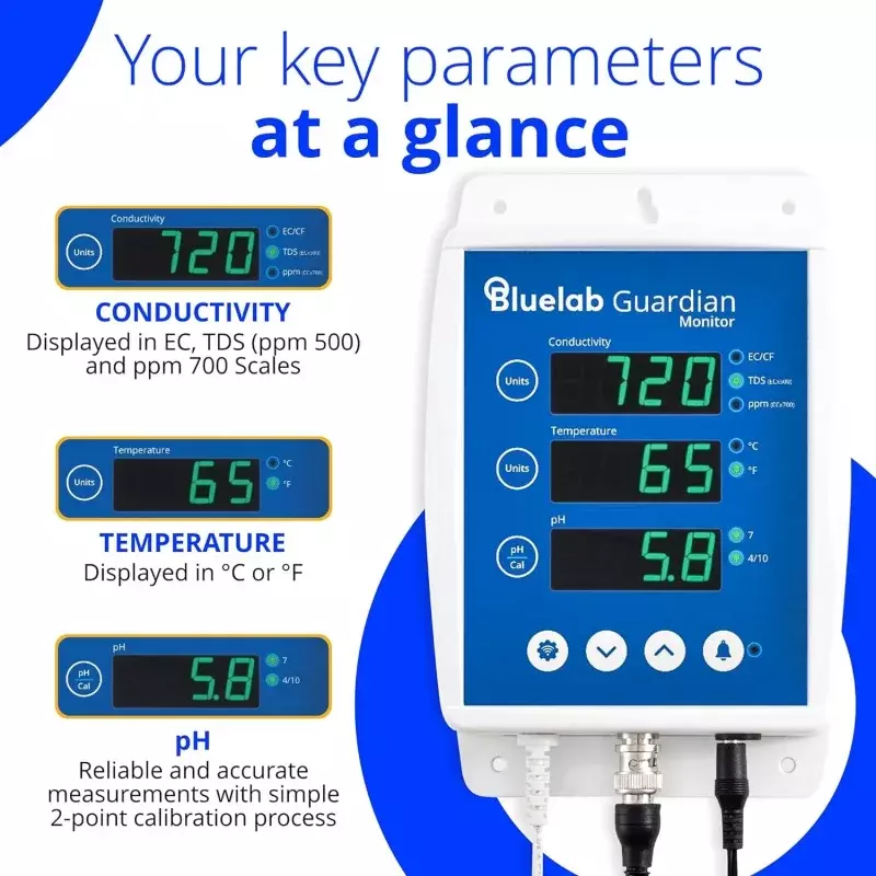 Bluelab 가디언 모니터, 실시간 pH, 온도, 전도도 (TDS) 측정, 수중 보정, 3 i, Wi-Fi