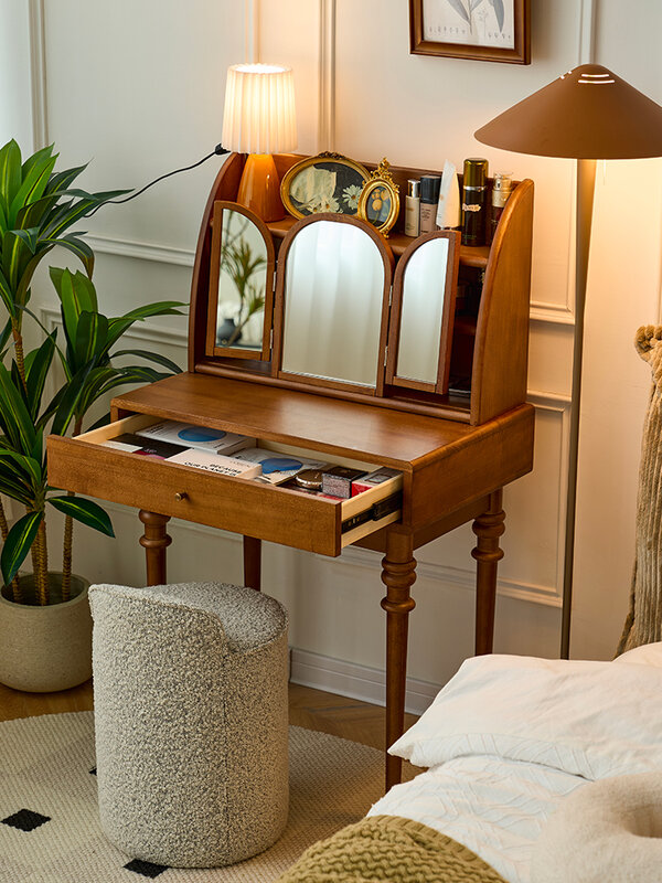 Caixa de armazenamento de madeira maciça para casa, armário retrô, mesa cosmética pequena, mobília do quarto, estilo retro