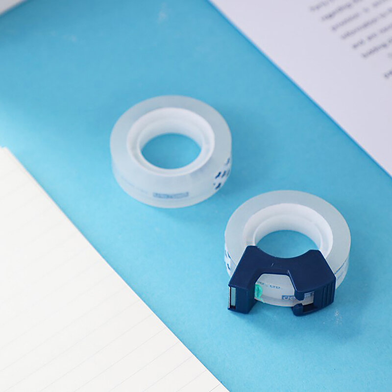 2PCS Transparent Adhesive Tape With Cutter Set 12mm Invisible Write On For Packing Sealing Decoration Diary Stickers