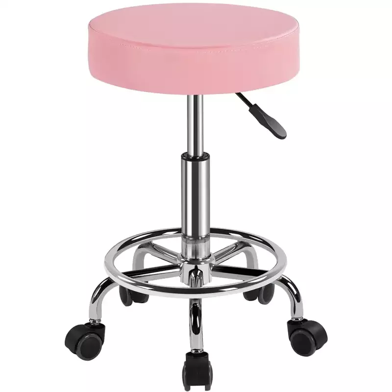 SmileMart Adjustable Leather Salon Stool with Wheels for Medical/Tattoo, Pink Bar Stools  Dining Chair  Bar Stools for Kitchen