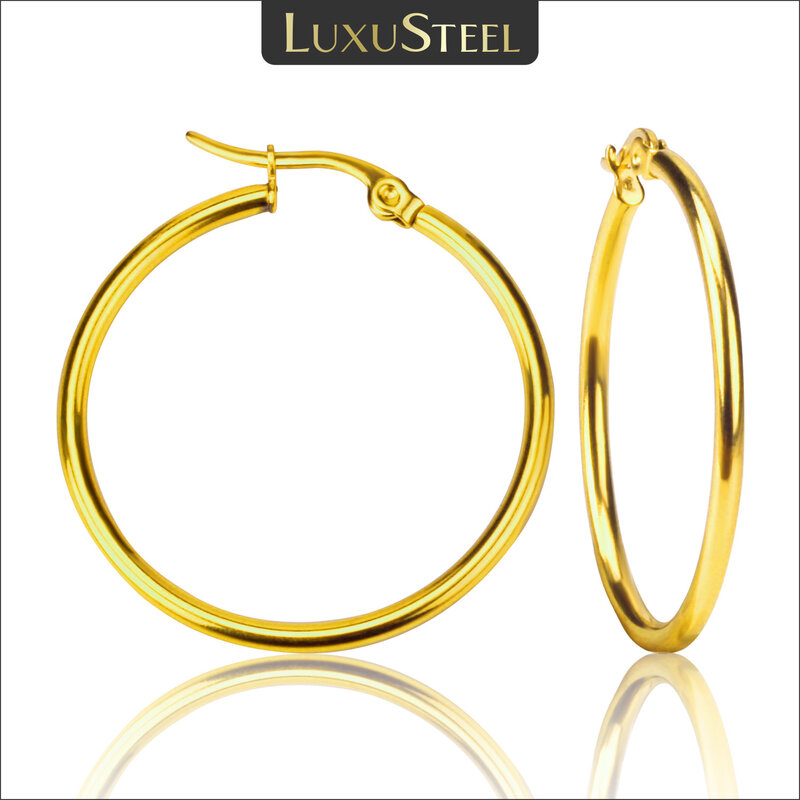 LUXUSTEEL الذهب اللون الأقراط الحلقية من الفولاذ المقاوم للصدأ للنساء الرجال كبيرة/صغيرة دائرة مستديرة الأذن مجوهرات بيجو Acier inoxable