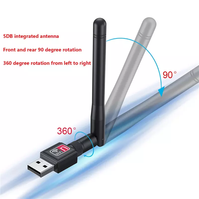 Mini adaptateur WiFi USB, 150Mbps, 2.4G, carte réseau sans fil, dongle LAN USB 802.11 b/g/n, antenne 5dB, récepteur Wi-Fi pour PC portable