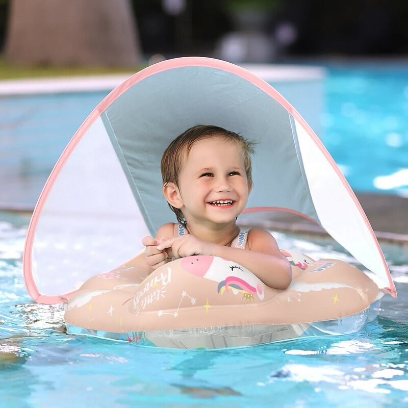 Galleggiante per il nuoto del bambino con baldacchino anello gonfiabile per neonati accessori per piscine per bambini cerchio per il bagno giocattoli estivi