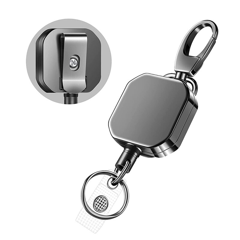 Porte-clés mousqueton rétractable en métal RapDuty, bobine d'insigne de ceinture, clip de fil d'acier renforcé, 28.3 ", 6X
