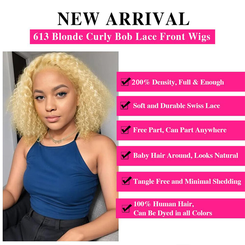 Blonde Bob Wig Human Hair 13x4 Lace Front Wig Human Hair Short Curly Bob Wigs for Black Woman Human Hair Lace Frontal Wigs