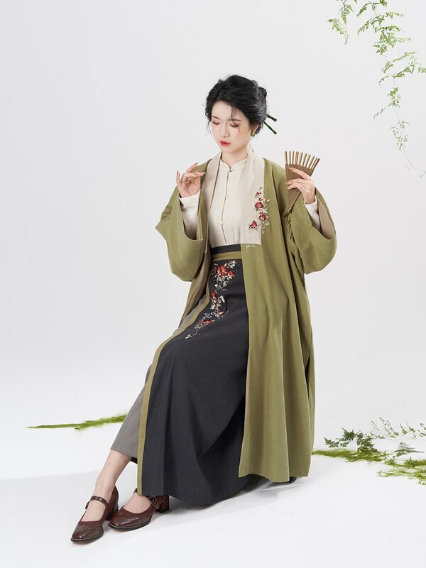 Song Hanfu-cárdigan de punto bordado, chaqueta con cuello de tortuga, falda giratoria elástica sin cordones