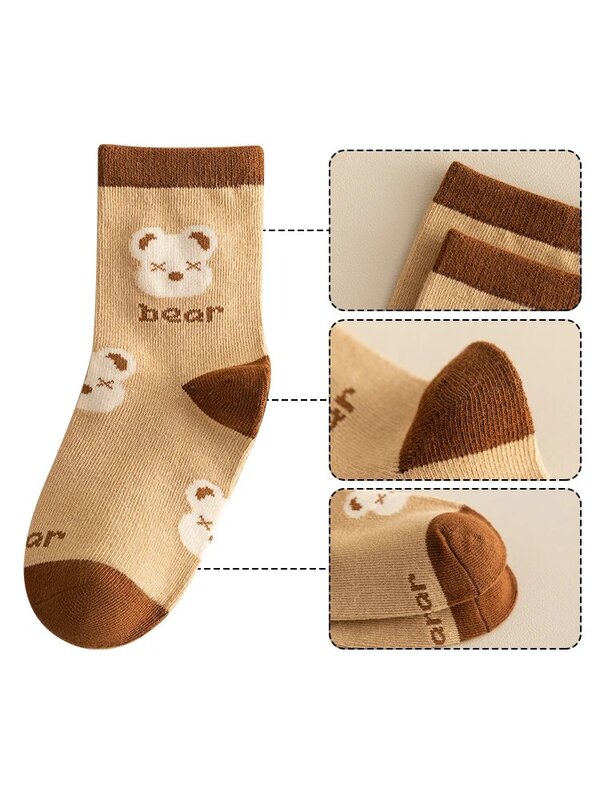 LJMOFA calcetines de rayas a cuadros para niña, medias con patrón de oso de dibujos animados para niño, calcetín Retro de Skateboard para bebé, 5 pares