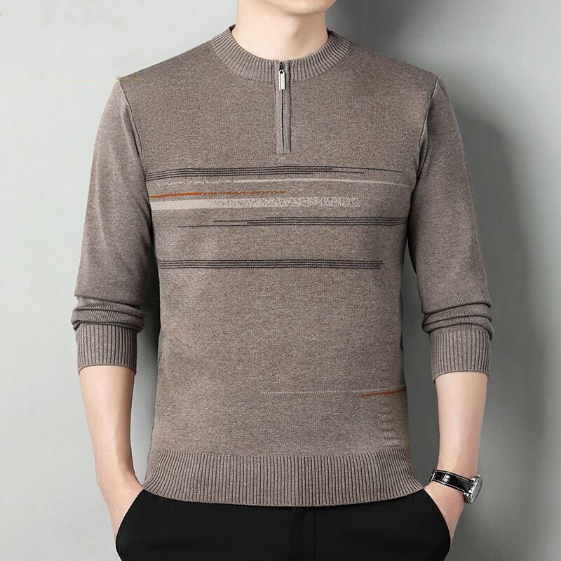 Fashion Stand Collar Knitted Spliced Zipper Loose Sweaters Men's Clothing 2023 Winter Oversized Casual Pullovers All-match Tops