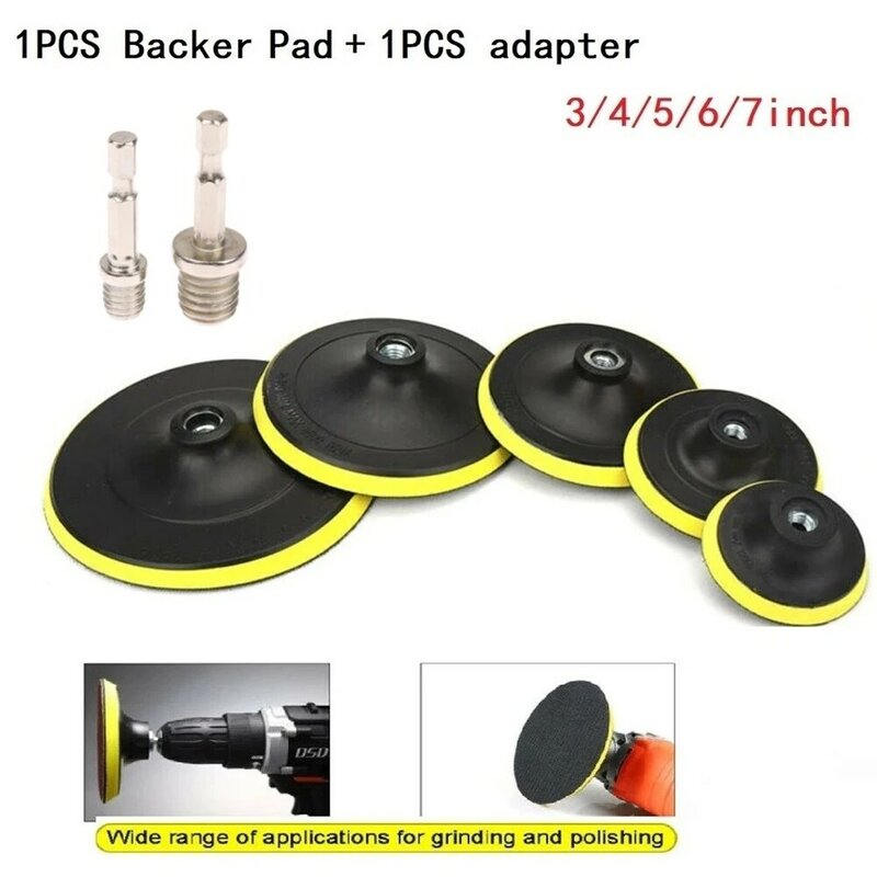1 XBacking Pad +1 X Drill Adapter 3-7 Inch Self-Adhesive Backing Pad Polishing Plate With 10/14mm Thread Adapter For Rotary Tool