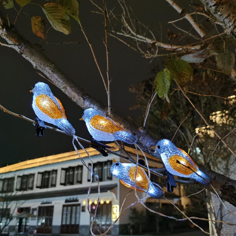 Klip 5 LED pada akrilik Robins lampu taman luar ruangan burung dekorasi Natal Natal