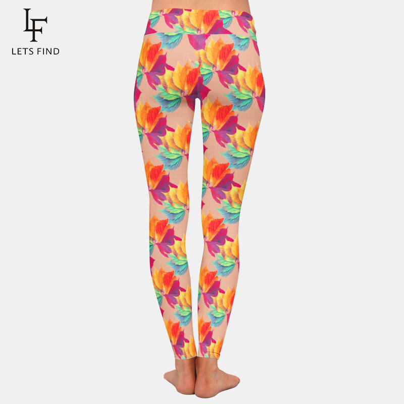 LETSFIND-Pantalones elásticos de cintura alta para mujer, mallas elásticas con estampado de hojas en 3D, suaves y ajustadas, para Fitness