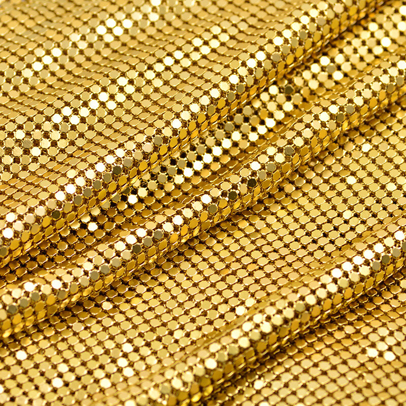 Shiny Gold Metal Sequin Mesh Fabric, 3mm, 4mm, Fit for Chainmail Clothes, Sewing, Party Evening Dress