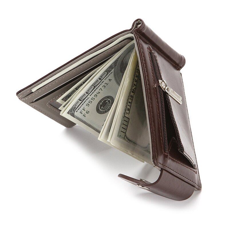 Men's Slim Wallet Money Clip Coin Holder Minimalist Cash Clip Leather Purse for Men Luxury Brand Designer Male Card Wallet Hasp