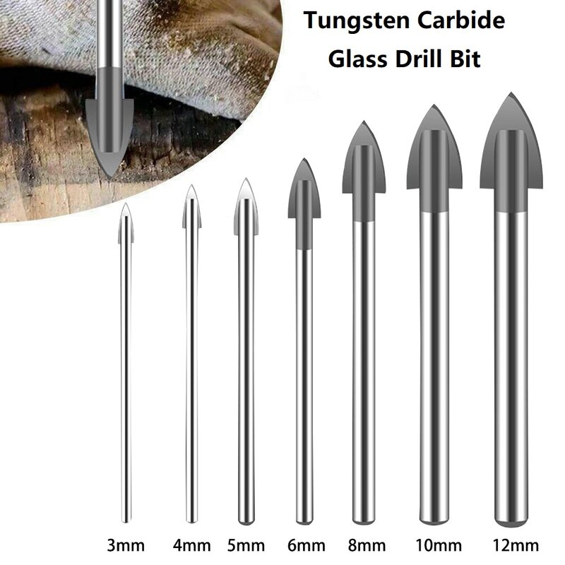 Mata Bor Kaca Tungsten Carbide, Ujung Bor Keramik Pemotong Ubin, Set Mata Bor Sekop Kaca Marmer Porselen 3-12mm