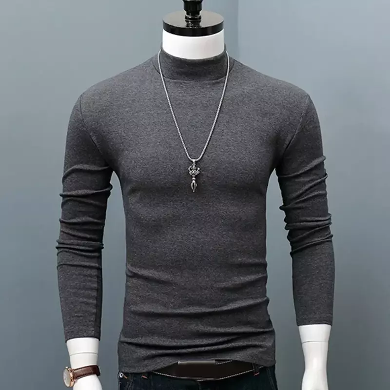 B1758 Лидер продаж, Зимняя Теплая мужская Базовая простая футболка с ложным воротником, блузка, пуловер, Топ с длинным рукавом, мужская верхняя одежда, облегающая, стрейчевая, модная