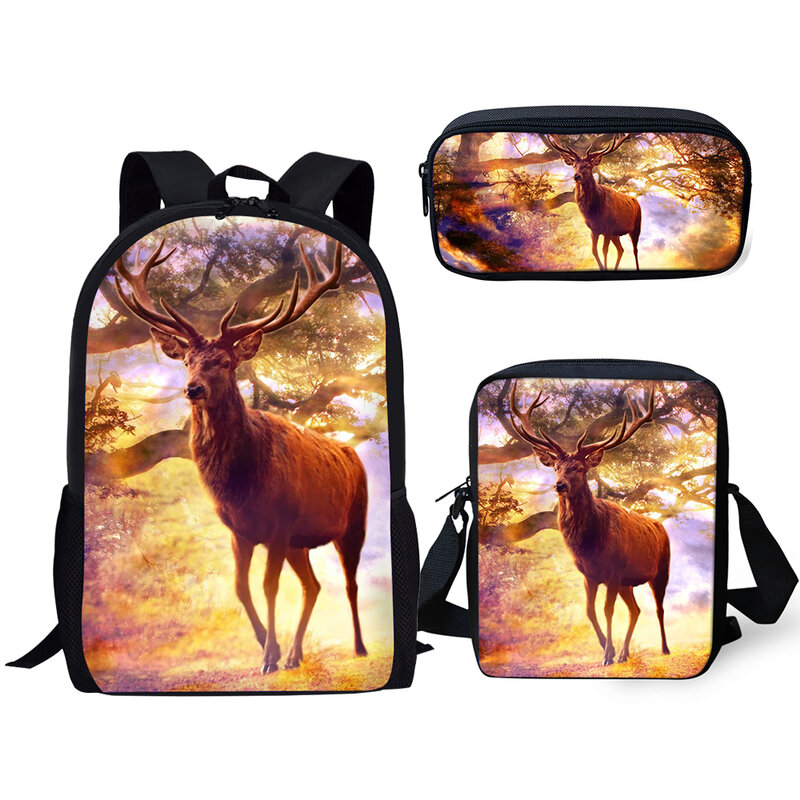 Classic Fashion Novelty Deer 3D Print 3pcs/Set pupil School Bags Laptop Daypack Backpack Inclined shoulder bag Pencil Case