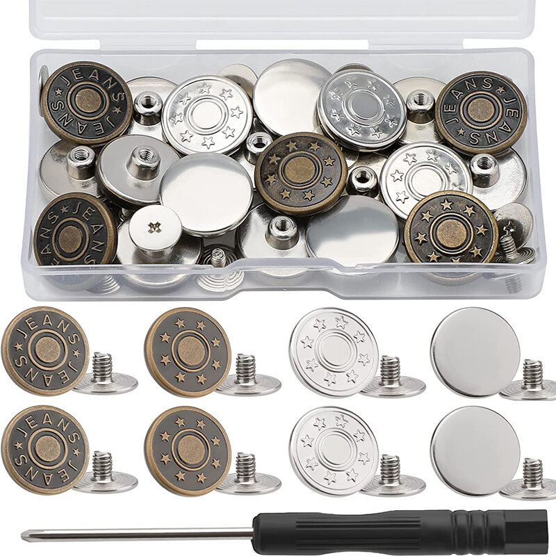 Botones de repuesto para Vaqueros, Kit de reparación de botones de Metal sin costura, sin clavos, extraíbles, con destornillador, 10 piezas